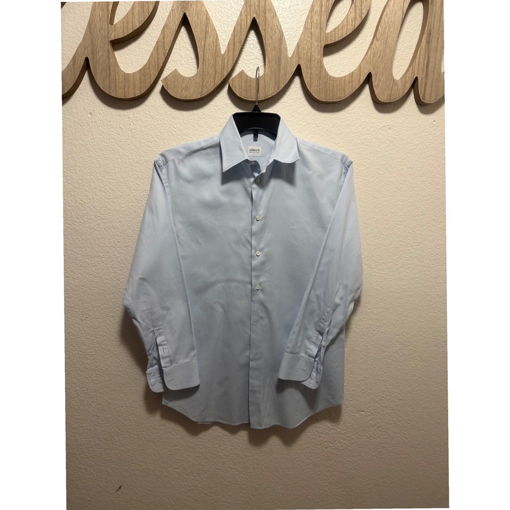 Armani Collezioni Mens Light Blue Button shirt 38/15/r check pics little hole